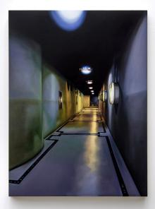Patti Oleon, Bath Hallway, Oil on Panel, 24” x 18”