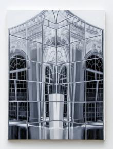 Patti Oleon,Glass House, Oil on Panel, 24